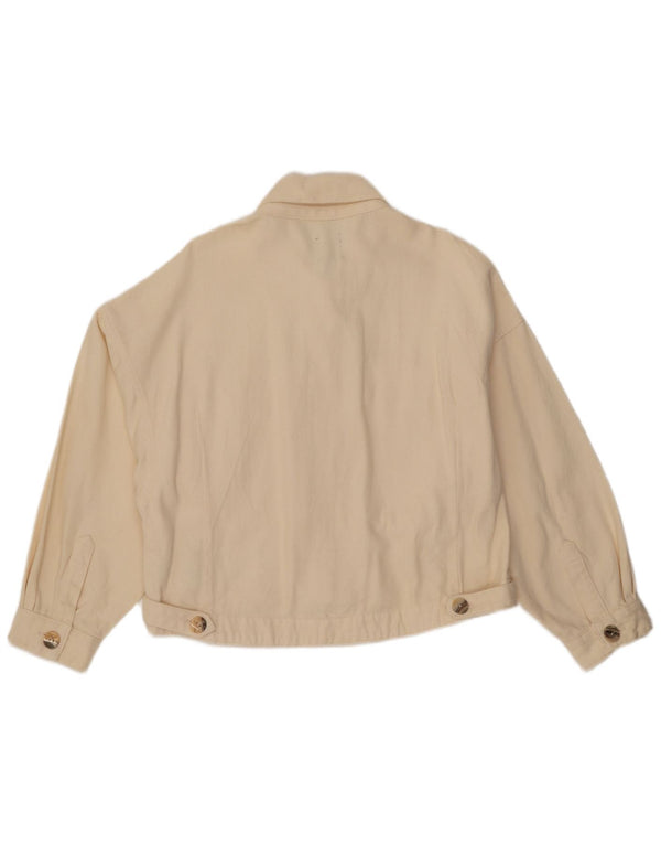 Zara Γυναικείο Crop Oversized Τζιν μπουφάν UK 16 Large Off White Βαμβακερό