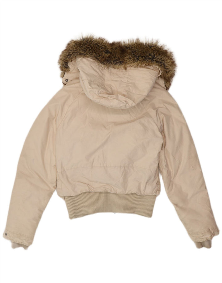 Woolrich Γυναικείο μπουφάν με κουκούλα UK 14 μεσαίο λευκό βαμβακερό