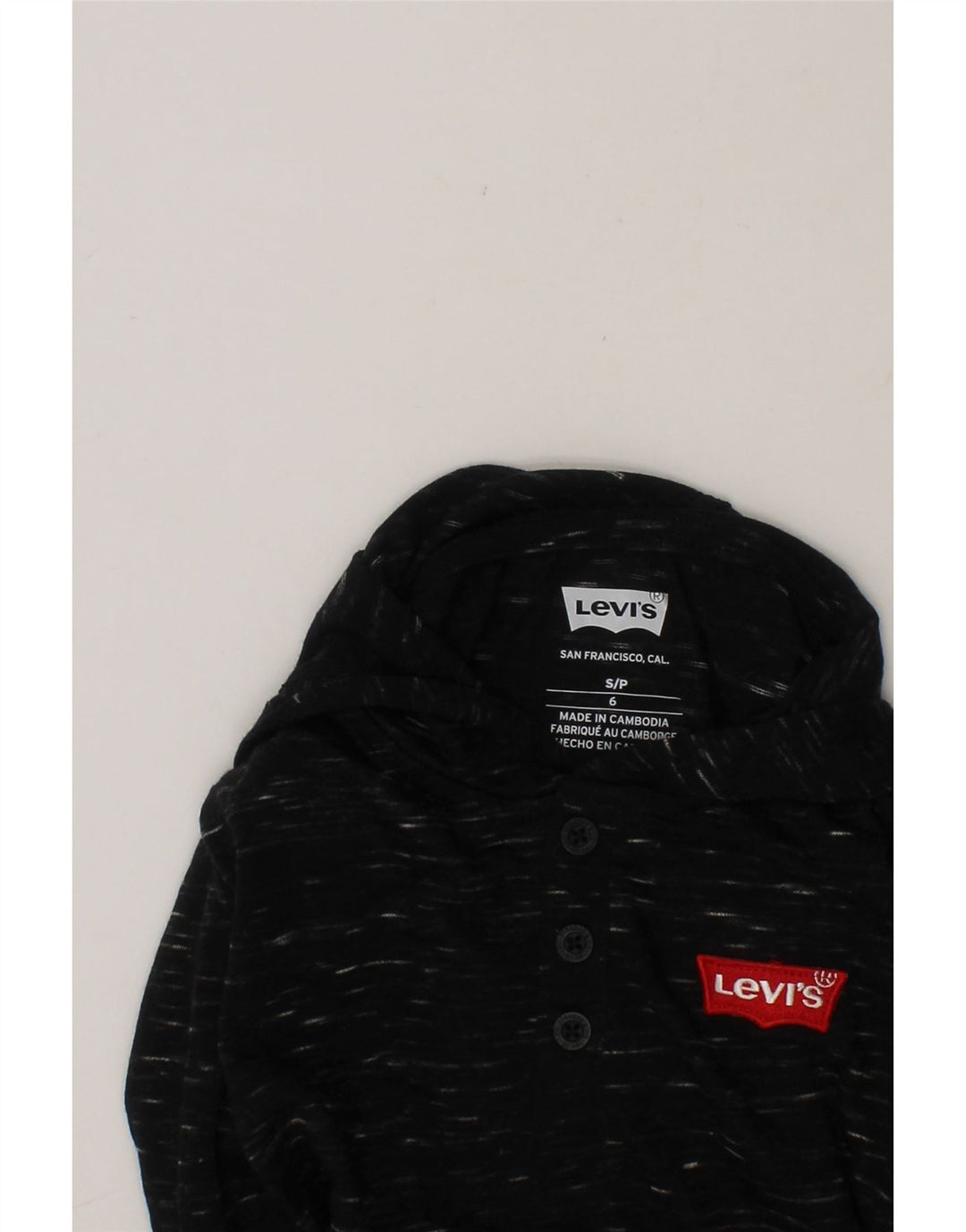 LEVI'S Boys Hoodie Jumper 5-6 Years Small  Black Flecked Polyester Vintage Levi's and Second-Hand Levi's from Messina Hembry 