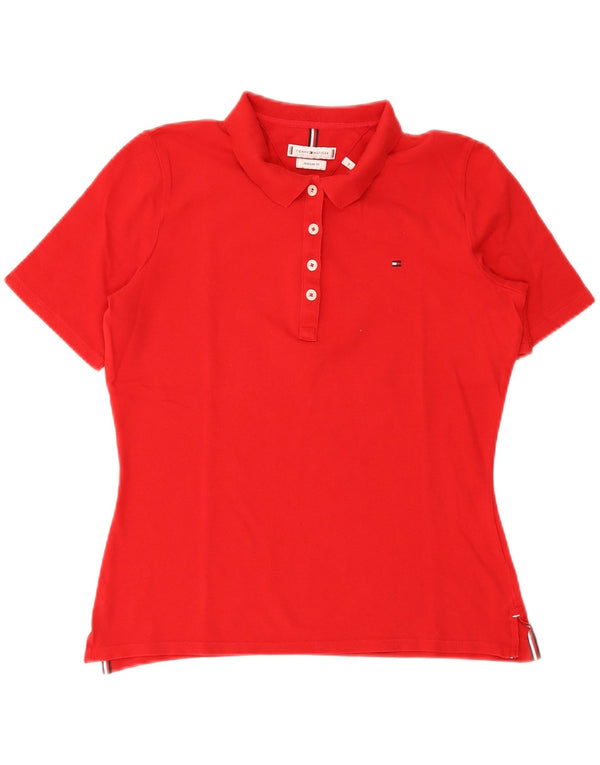 Tommy Hilfiger γυναικείο μπλουζάκι πόλο με κανονική εφαρμογή UK 12 Medium Red