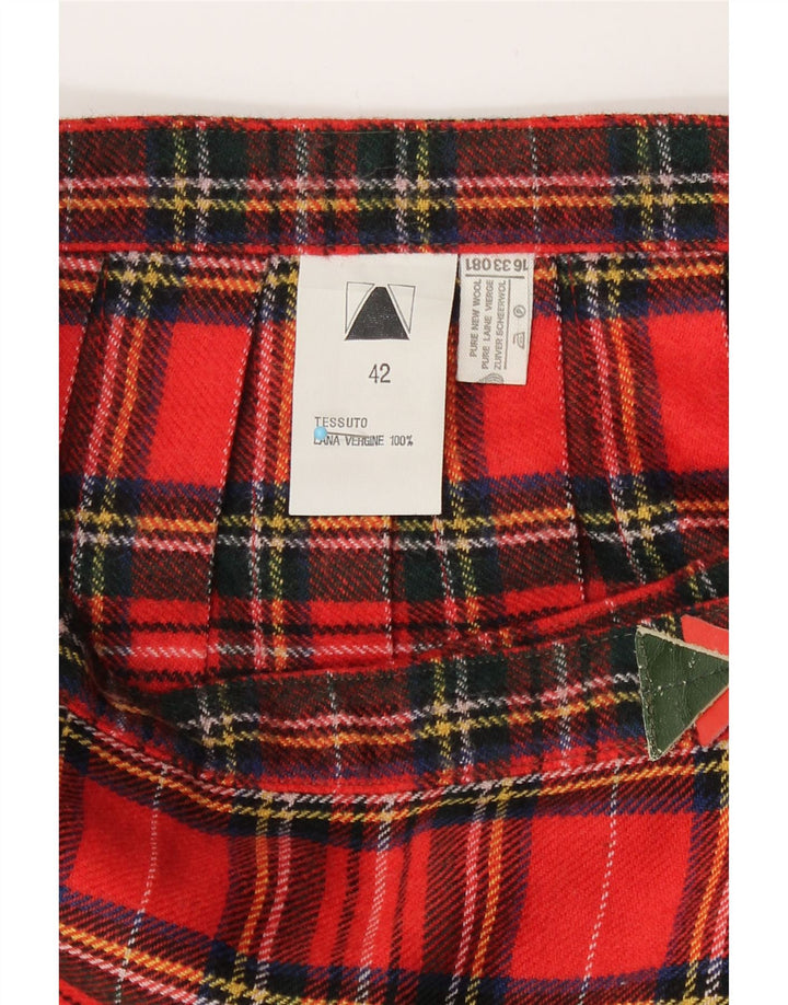 Vintage γυναικεία φούστα IT 42 Medium W26 Red καρό παρθένο μαλλί
