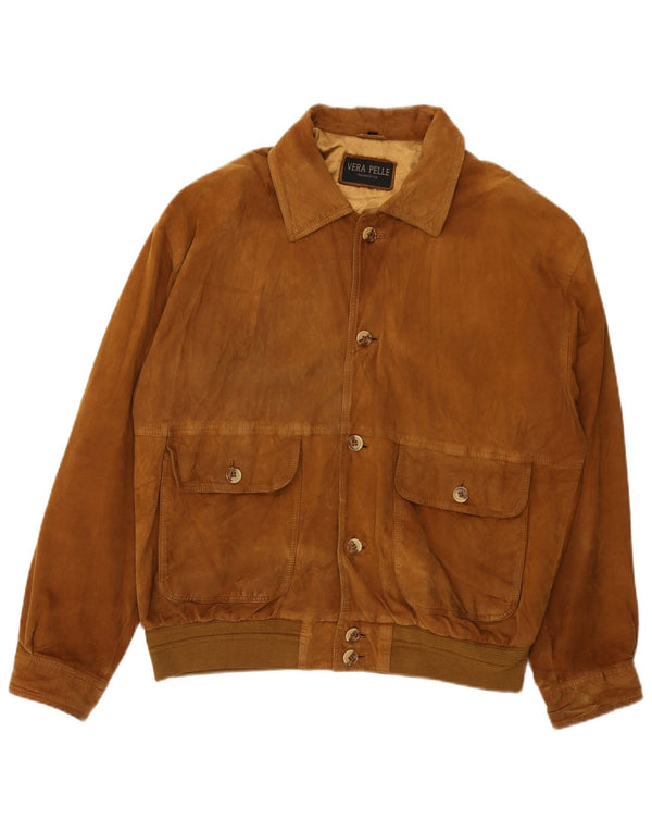 VINTAGE Ανδρικό Bomber Suede Jacket IT 54 2XL Καφέ Δερμάτινο