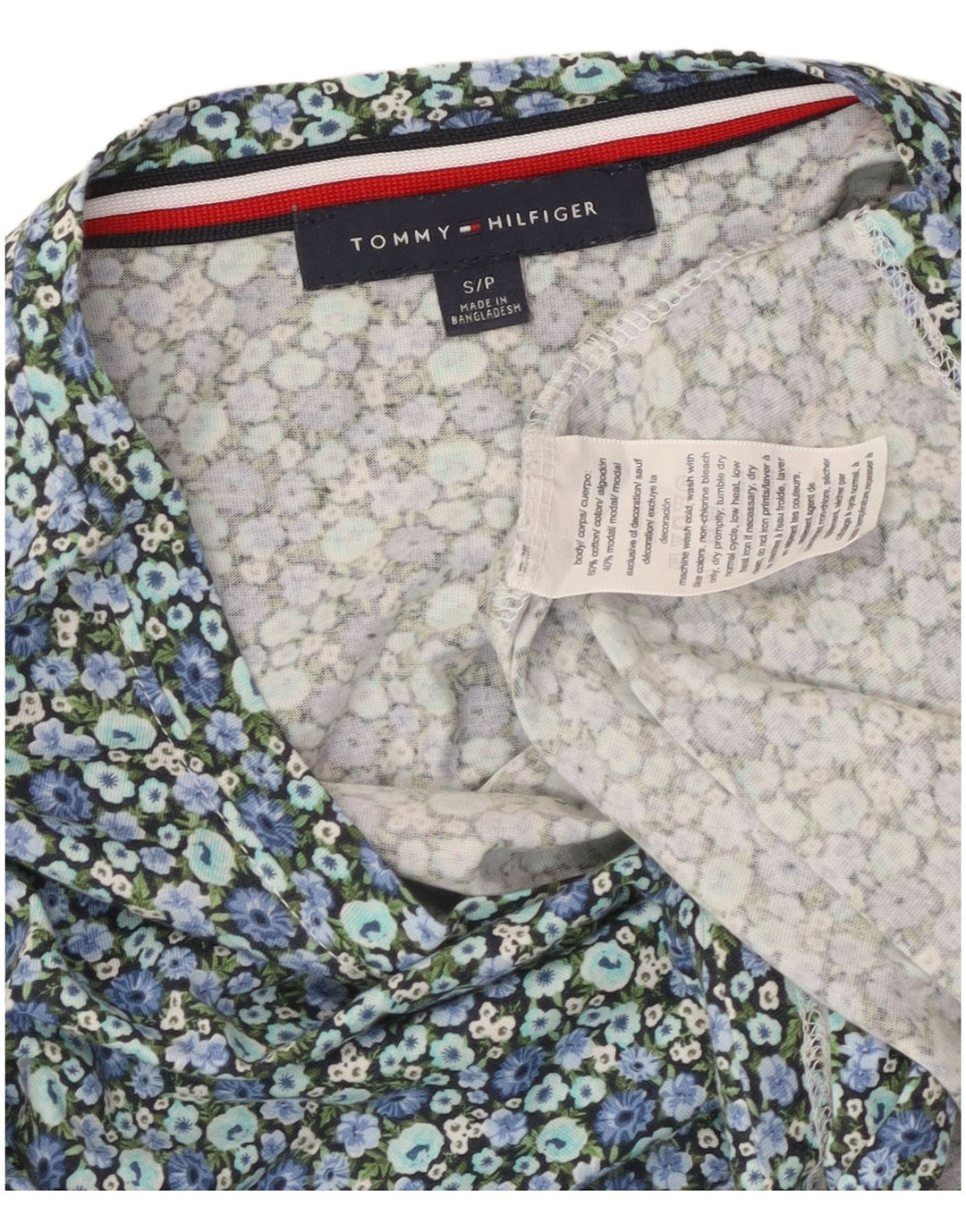 TOMMY HILFIGER Γυναικεία Crop Μπλούζα Τοπ UK 10 Small Blue Floral Βαμβακερό