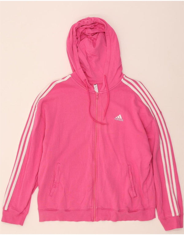 Adidas Womens Oversized Zip Hoodie Sweater UK 16/18 Large Pink Cotton