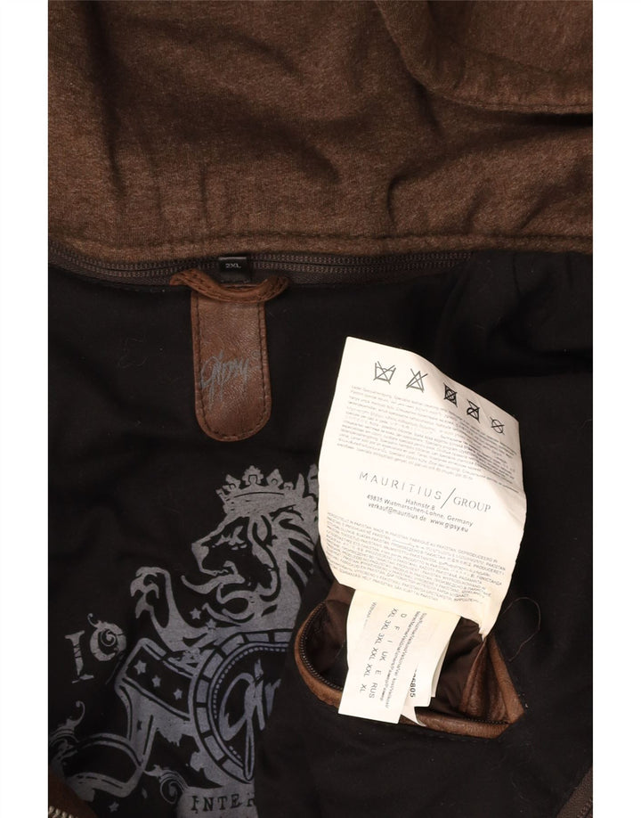 GIPSY Γυναικείο μεγάλο δερμάτινο μπουφάν με κουκούλα UK 20 2XL καφέ δέρμα