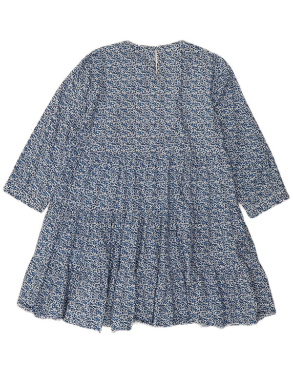 Zara Γυναικείο φόρεμα με μανίκια 3/4 UK 18 XL Μπλε φλοράλ βαμβακερό