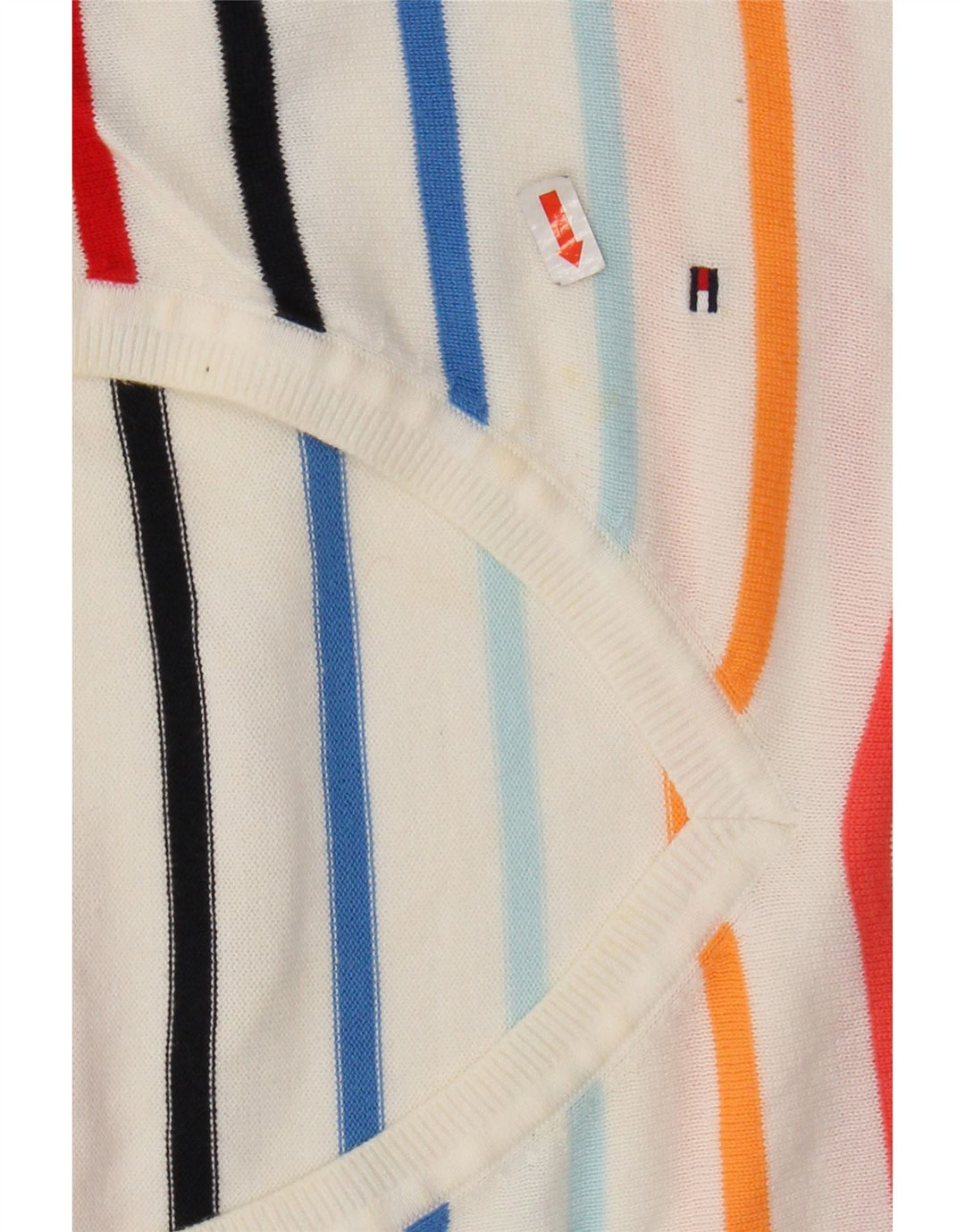 TOMMY HILFIGER Γυναικείο πουλόβερ με λαιμόκοψη με V λαιμόκοψη UK 10 Small White ριγέ