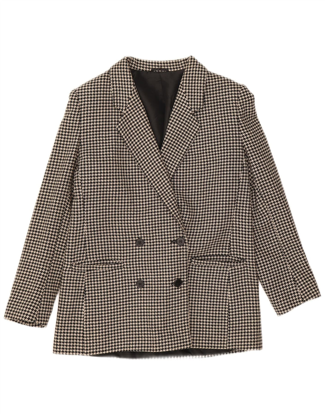 Vintage γυναικείο διπλό μπουφάν σακάκι UK 12 Medium Black Houndstooth