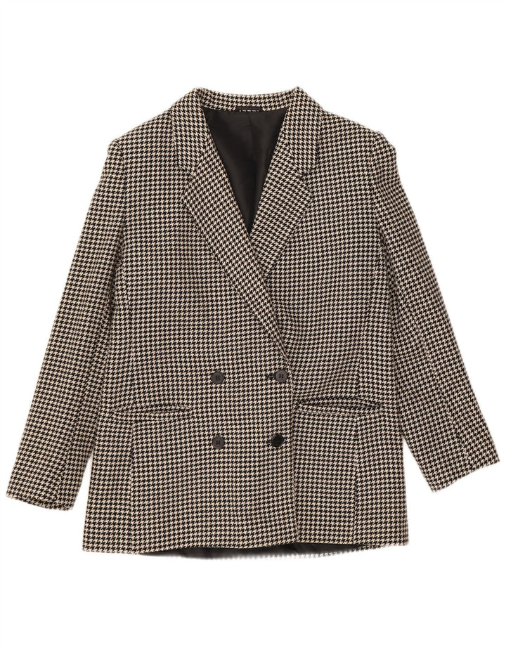 Vintage γυναικείο διπλό μπουφάν σακάκι UK 12 Medium Black Houndstooth