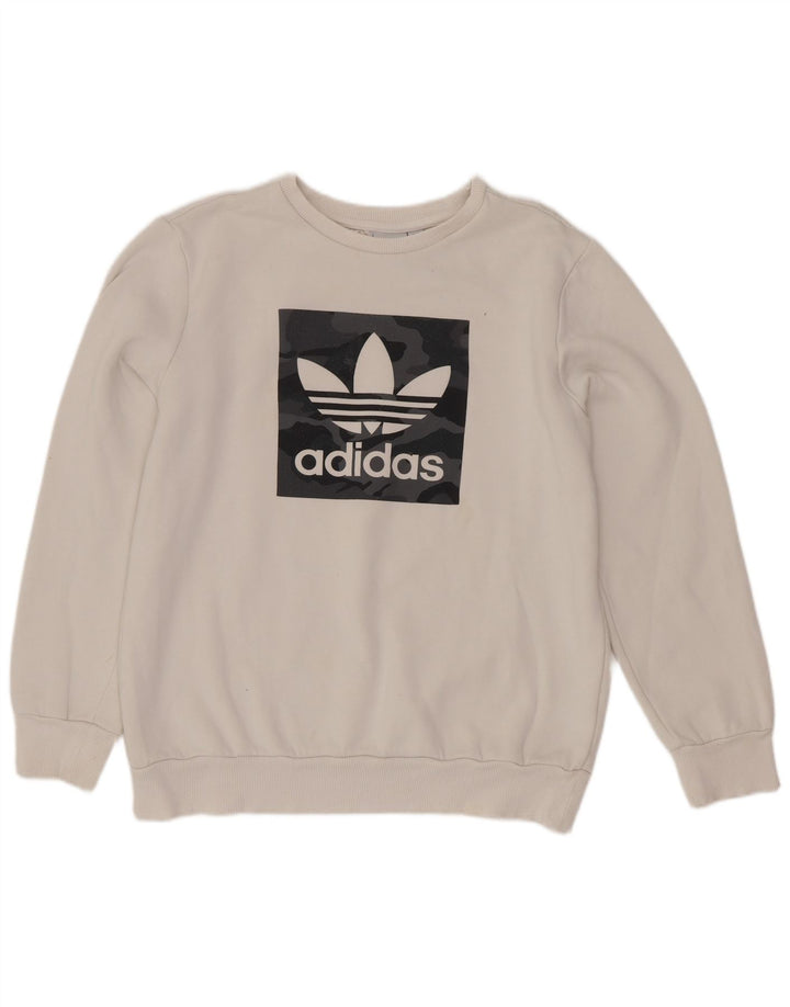Γραφικό Φούτερ Adidas Boys Jumper 13-14 ετών Λευκό βαμβακερό