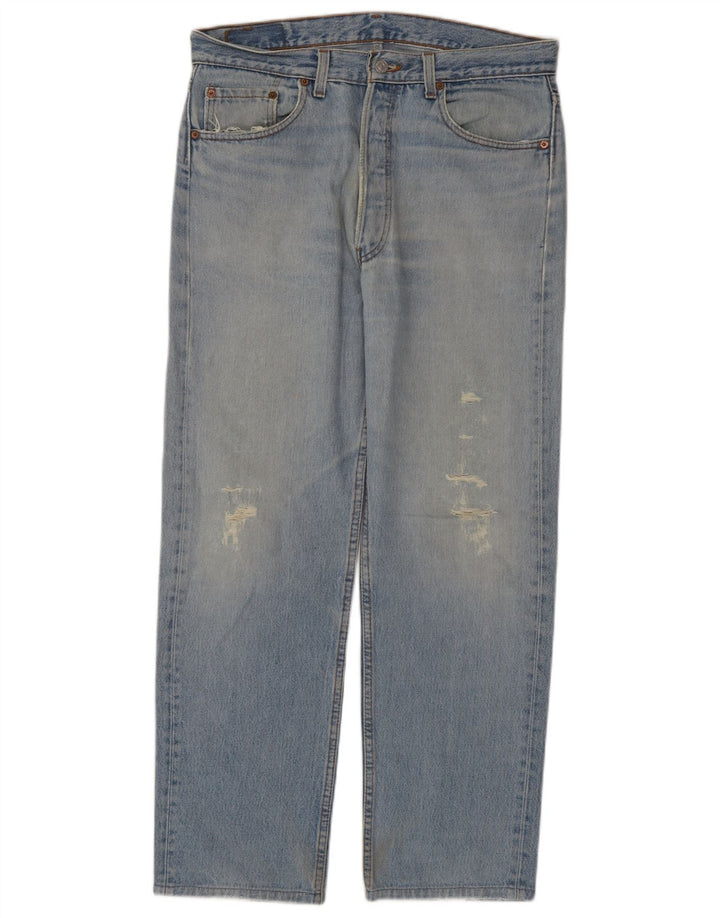Levi's Mens 501 Distressed Straight Jeans W34 L29 Μπλε βαμβακερό