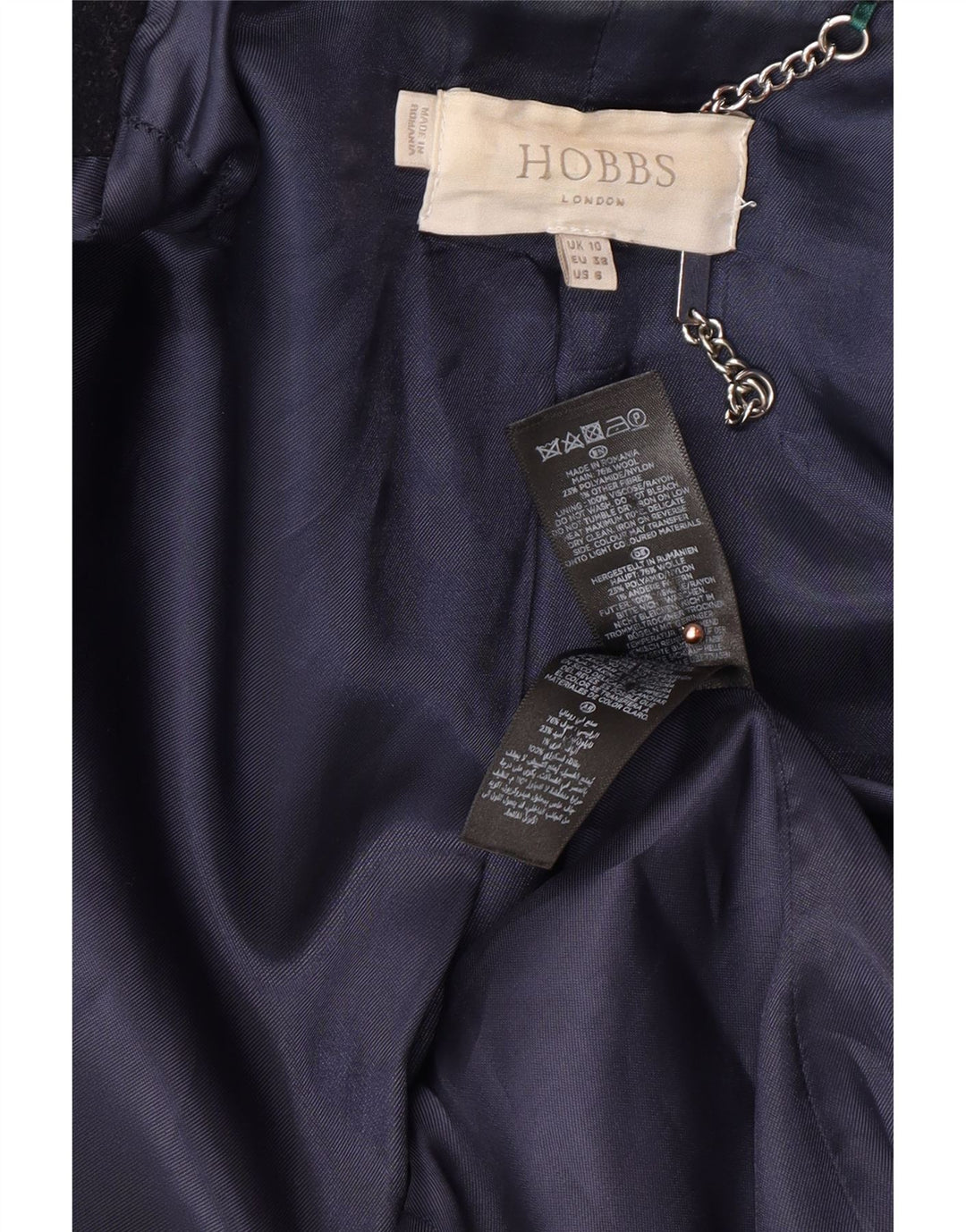 HOBBS Γυναικείο παλτό μπιζελιού UK 10 Small Navy Blue Wool