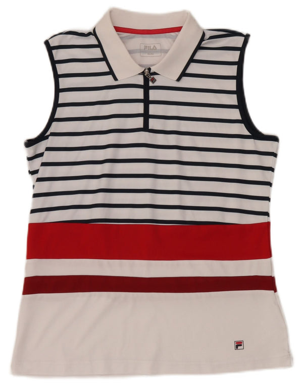 Fila Γυναικείο αμάνικο μπλουζάκι πόλο UK 18 XL Λευκός ριγέ πολυεστέρας