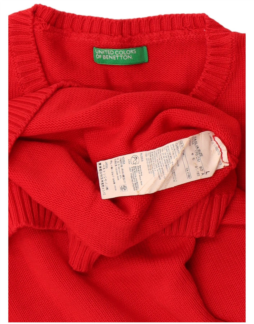 BENETTON Womens Crew Neck Jumper Sweater UK 14 Large Red