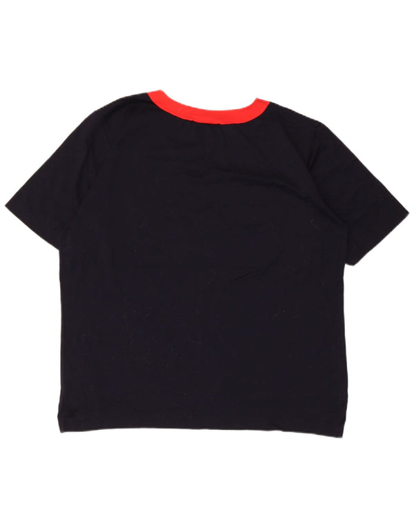 Vintage γυναικείο γραφικό T-shirt Top UK 16 Large Navy Blue
