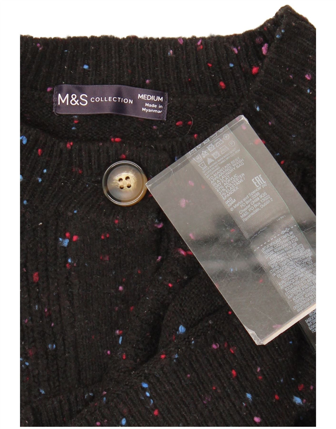 Marks & Spencer Γυναικείο πουλόβερ ζακέτα UK 14 Ακρυλικό μεσαίου μαύρου χρώματος