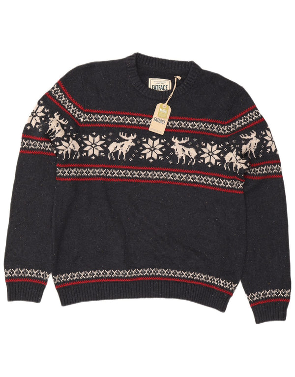 Fat Face Ανδρικό Regular Fit Crew Neck Jumper πουλόβερ XL Navy Blue Fair Isle