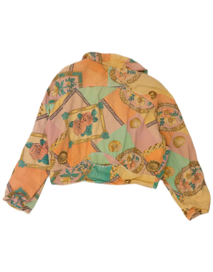 Vintage Γυναικείο Crop Bomber Jacket UK 12 Medium Πολύχρωμο Floral Βαμβακερό