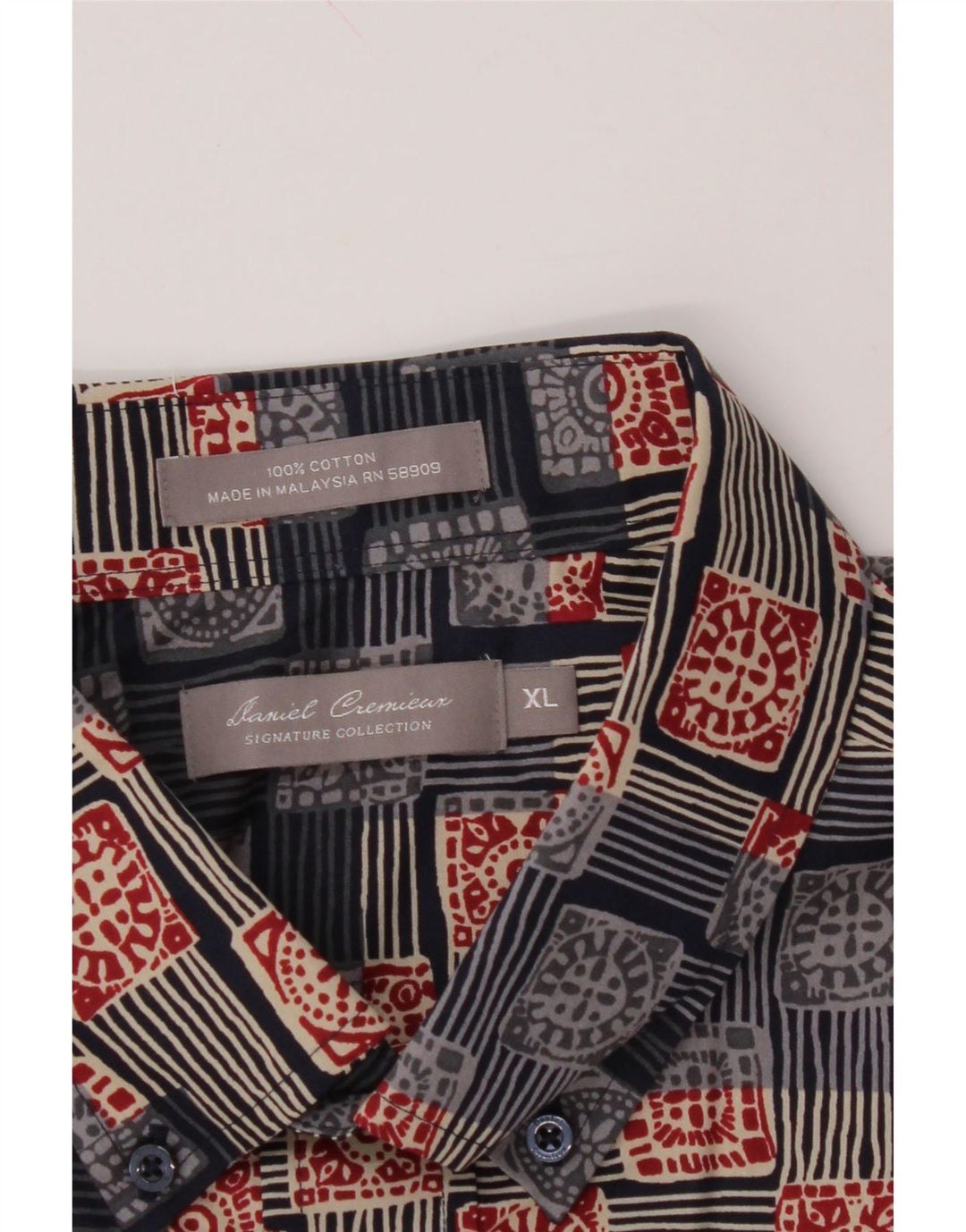 DANIEL CREMIEUX Mens Abstract Pattern Short Sleeve Shirt XL Navy Blue Vintage Daniel Cremieux and Second-Hand Daniel Cremieux from Messina Hembry 