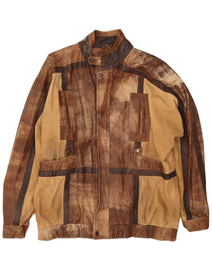 Vintage Ανδρικό Δερμάτινο Μπουφάν UK 44 2XL Καφέ Patchwork