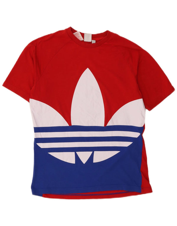 Adidas Boys Graphic T-Shirt Top 15-16 Years Red Colourblock Cotton
