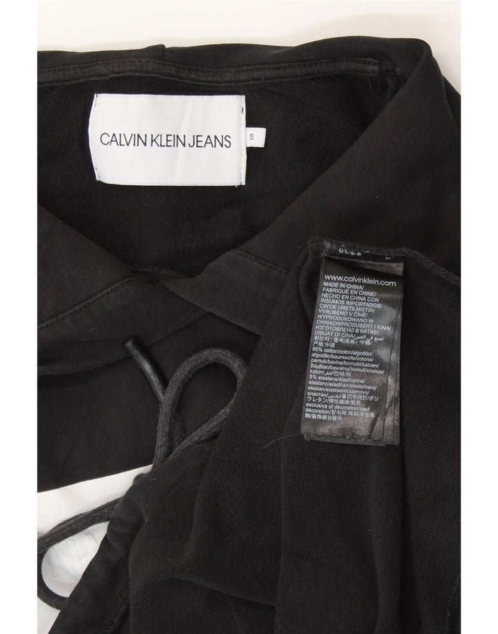 CALVIN KLEIN Γυναικείο Crop Graphic Hoodie Jumper UK 10 Small Black