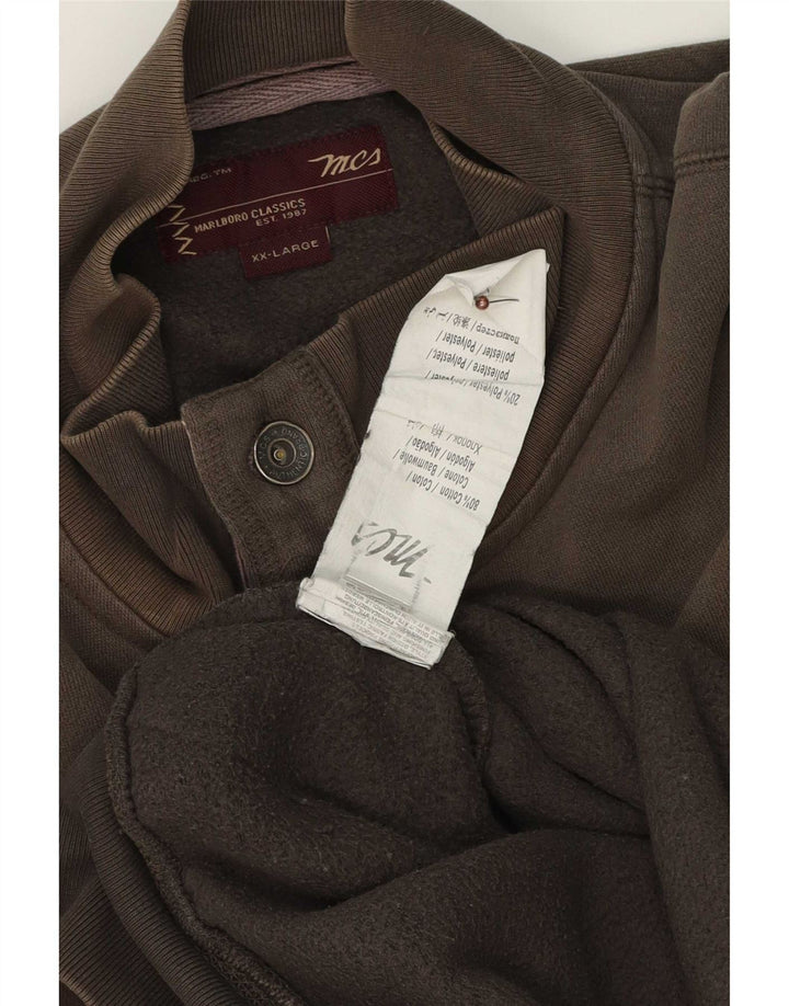 Marks & Spencer Ανδρικό φούτερ με γραφικό λαιμό με κουμπιά πουκάμισο 2XL καφέ βαμβακερό
