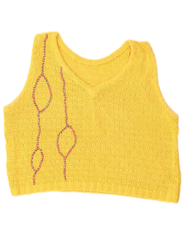 VINTAGE Γυναικείο Abstract Pattern Crop Tank Top UK 12 Medium Yellow