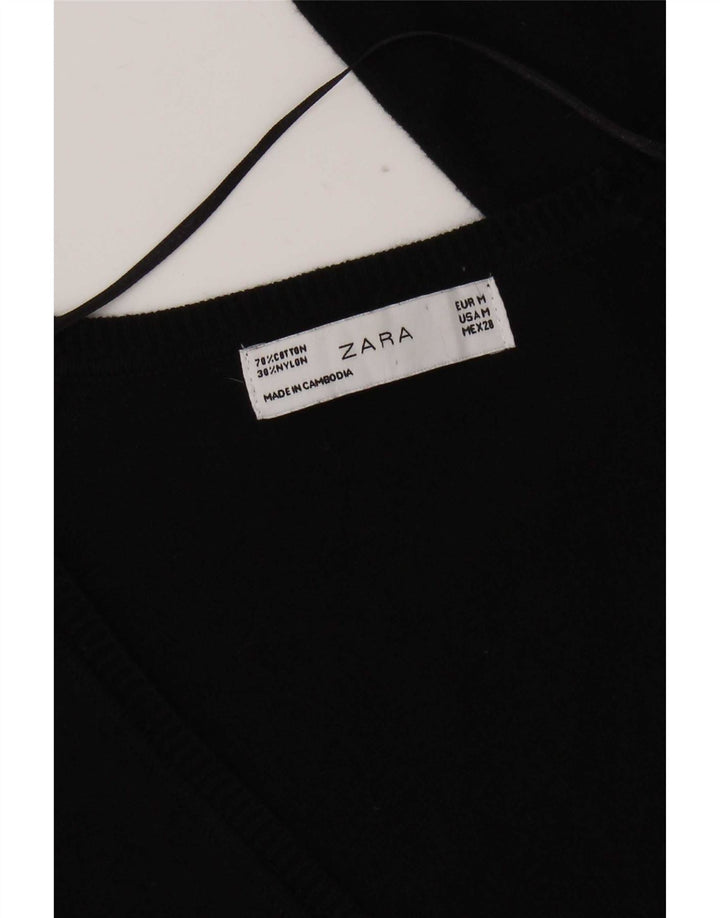 Zara Γυναικείο πουλόβερ ζακέτα UK 12 μεσαίο μαύρο βαμβακερό