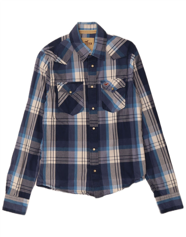 Ανδρικό πουκάμισο HOLLISTER Large Navy Blue καρό βαμβακερό