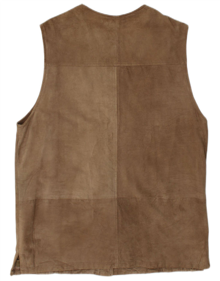 Vintage Γυναικείο Suede Gilet EU 42 Μεγάλο Καφέ Δέρμα