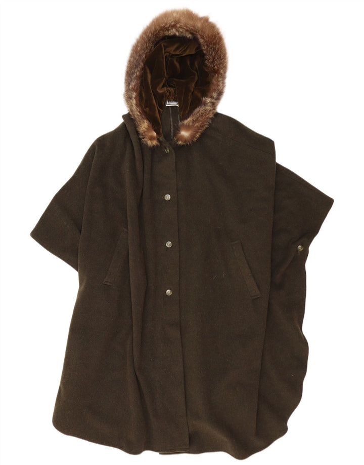 Luisa Spagnoli Ανδρικό παλτό Cape με κουκούλα UK 38 Medium Khaki Wool