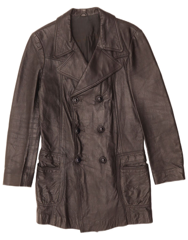 VINTAGE Ανδρικό Δερμάτινο Παλτό UK 10 Small Black