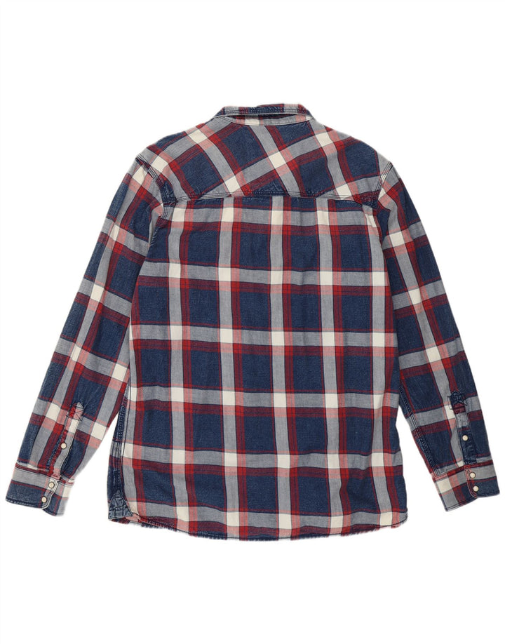 Tom Tompson Ανδρικό πουκάμισο Slim Fit 2XL Navy Blue Check Cotton