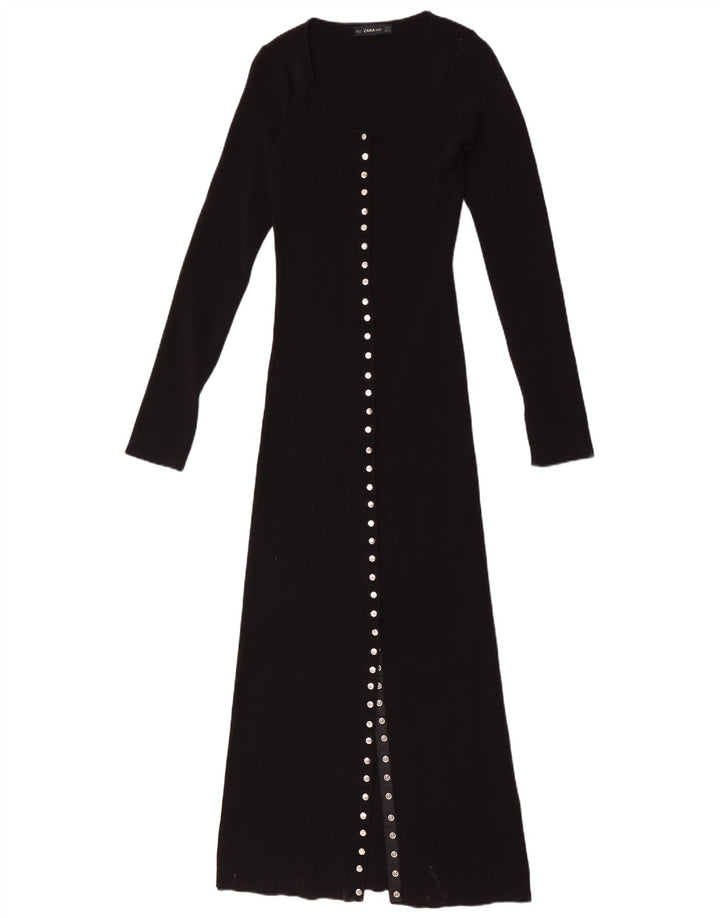 Zara Γυναικείο μακρυμάνικο Maxi Φόρεμα UK 12 Medium Black