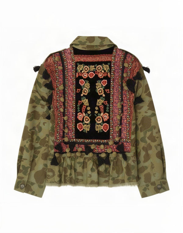 Zara Γυναικείο Γραφικό Στρατιωτικό Μπουφάν UK 10 Small Khaki Camouflage Cotton