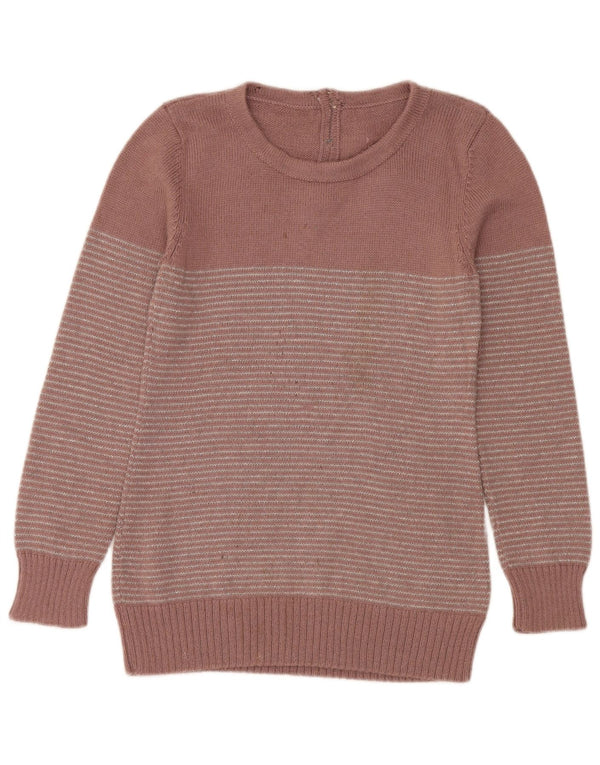 Vintage γυναικείο πουλόβερ με λαιμόκοψη UK 10 Small Pink ριγέ