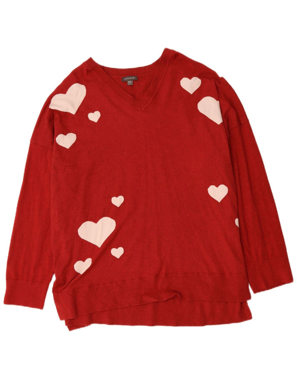 Γυναικείο πουλόβερ με γραφικό V λαιμόκοψη Autograph UK 20 2XL Red Viscose