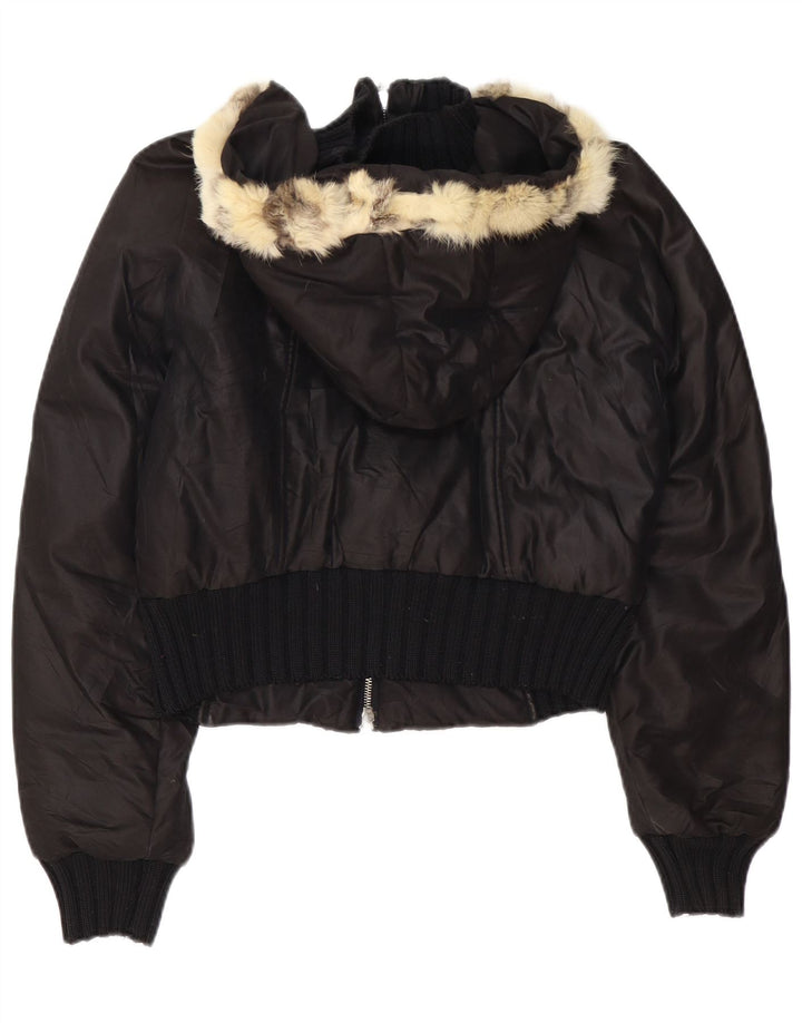 TRUSSARDI JEANS Γυναικείο μπουφάν με κουκούλα με επένδυση IT 44 μεσαίο μαύρο πολυαμίδιο