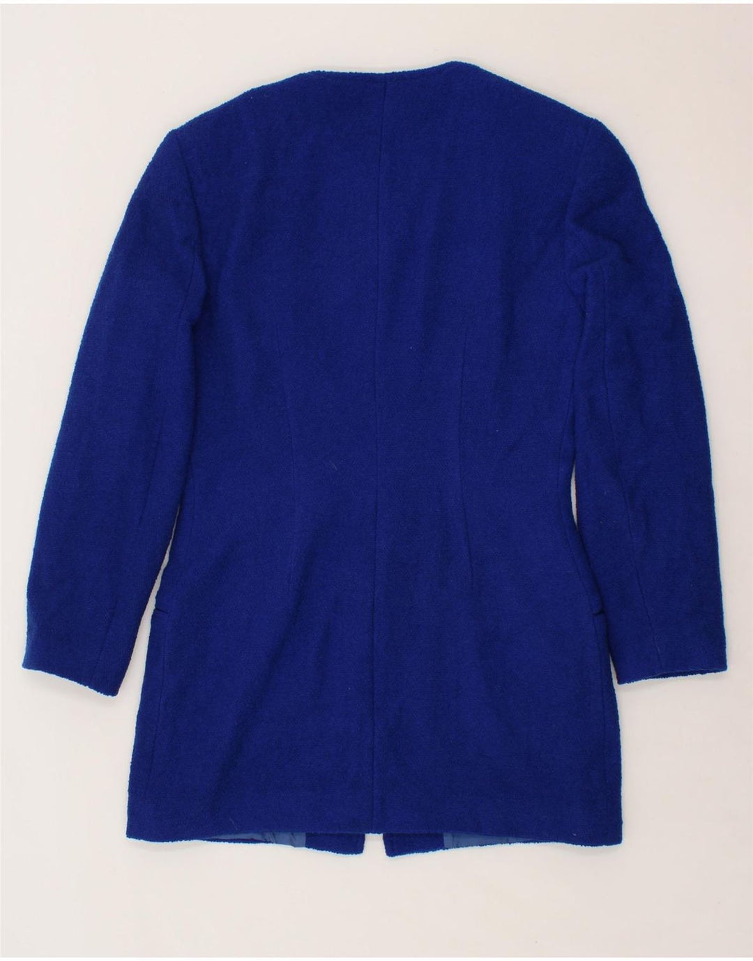 VINTAGE Womens Longline Blazer Jacket UK 14 Medium Blue Acetate Vintage Vintage and Second-Hand Vintage from Messina Hembry 