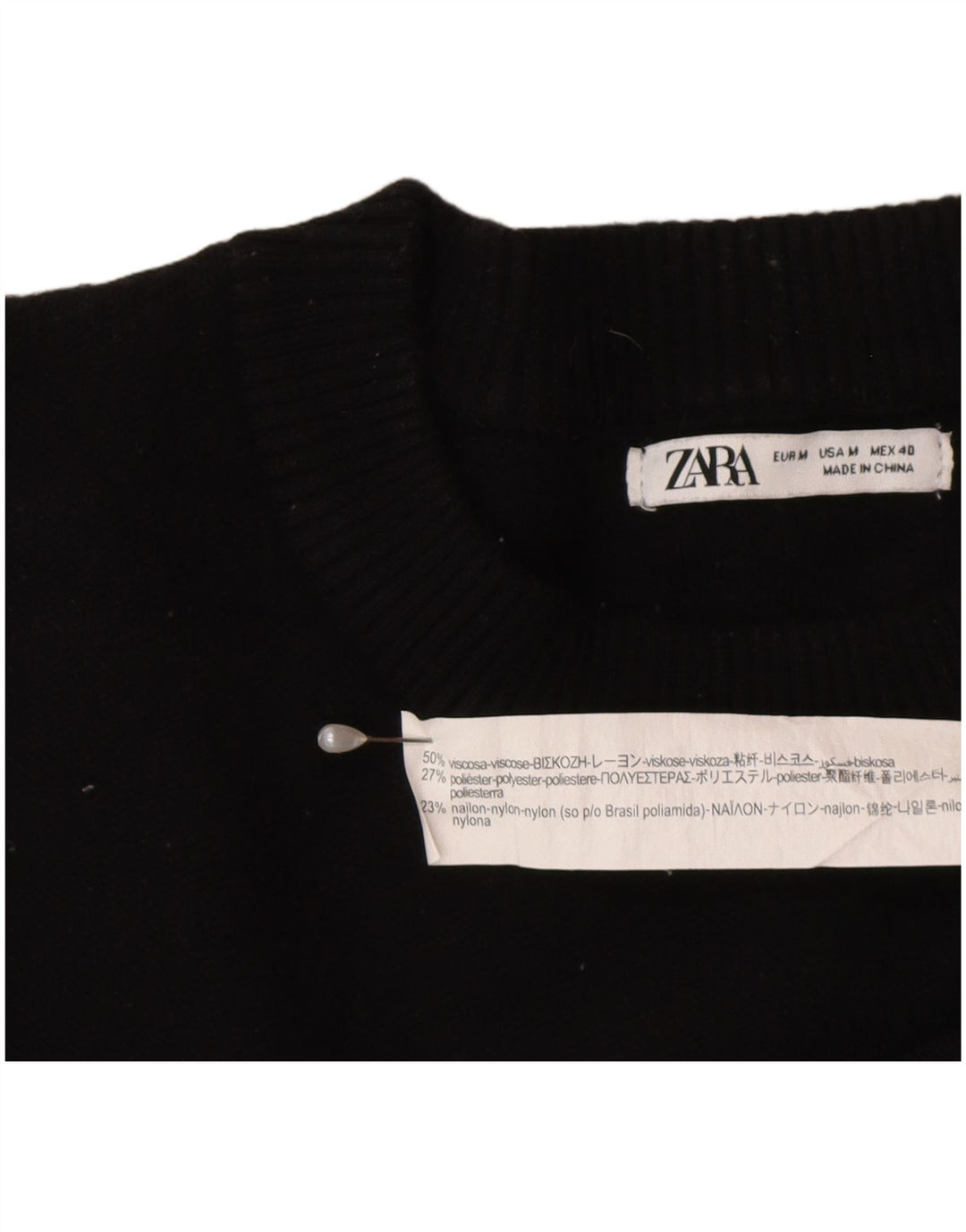 Zara Γυναικείο πουλόβερ με λαιμόκοψη UK 14 μεσαία μαύρη βισκόζη