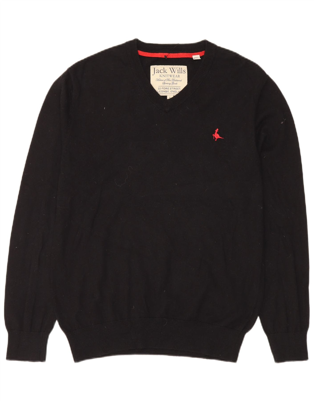 Jack Wills Ανδρικό πουλόβερ με λαιμόκοψη με V λαιμόκοψη, μεγάλο μαύρο βαμβακερό