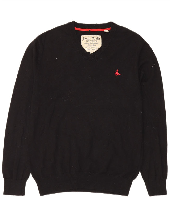 Jack Wills Ανδρικό πουλόβερ με λαιμόκοψη με V λαιμόκοψη, μεγάλο μαύρο βαμβακερό