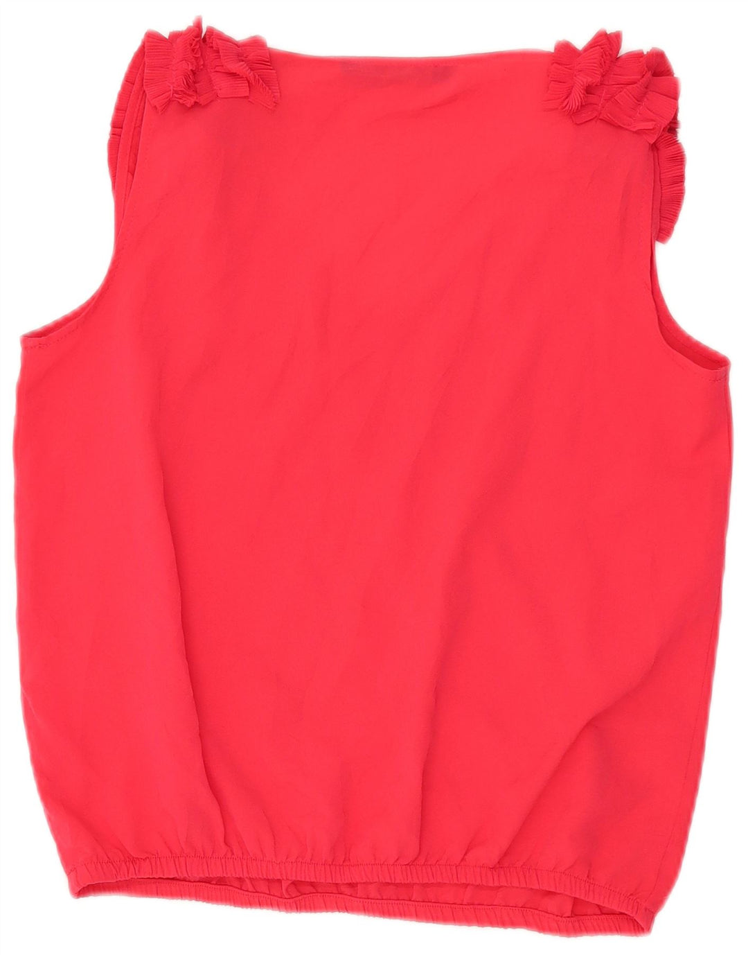 Zara Γυναικεία βολάν μπλούζα μπροστά αμάνικη μπλούζα UK 14 Μεσαίο κόκκινο