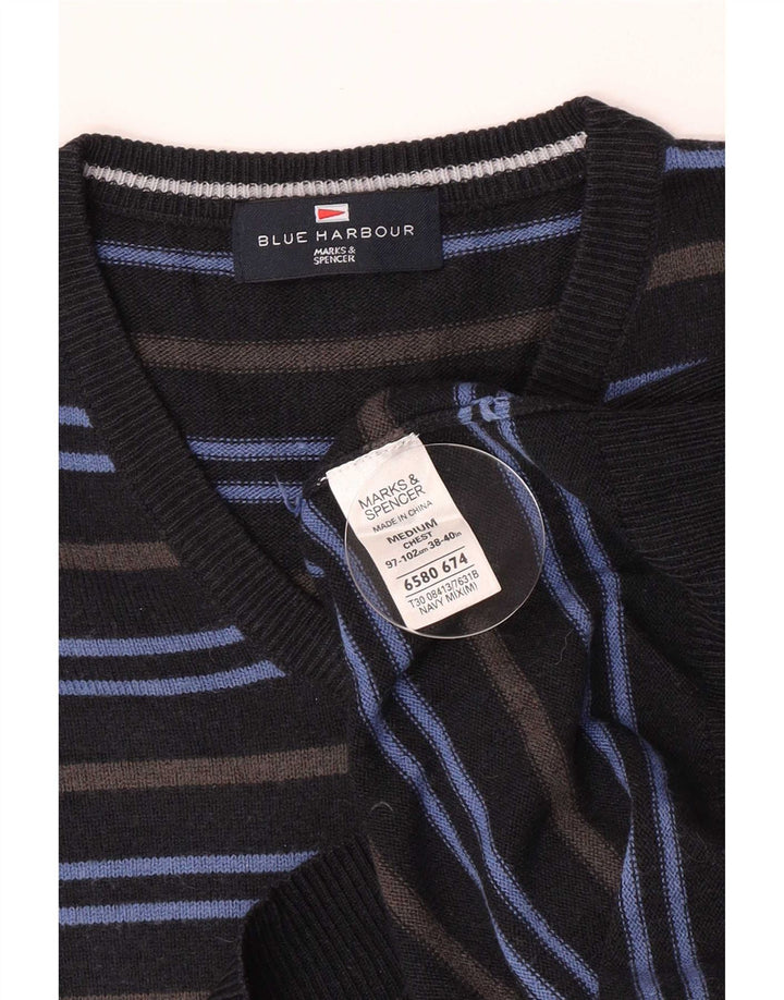 Marks & Spencer Ανδρικό πουλόβερ με λαιμόκοψη με λαιμόκοψη με μεσαίο μπλε ριγέ ακρυλικό