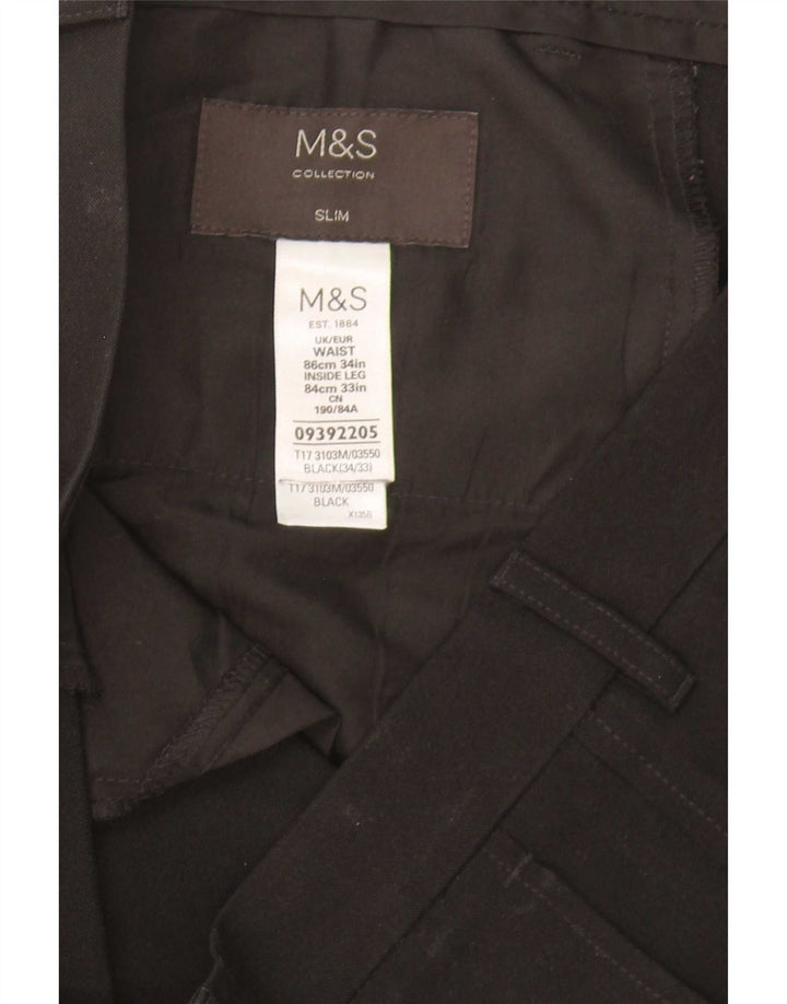 Marks & Spencer Ανδρικό Slim παντελόνι Chino W34 L33 Μαύρο πολυεστέρα