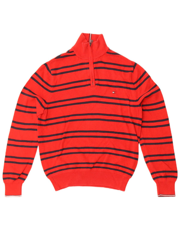 Tommy Hilfiger Womens Zip Neck Jumper Sweater UK 6 XS Red Striped Cotton