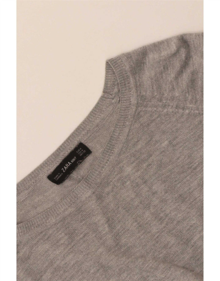 Zara Γυναικείο Crop Boat Neck Jumper πουλόβερ UK 14 Medium Grey