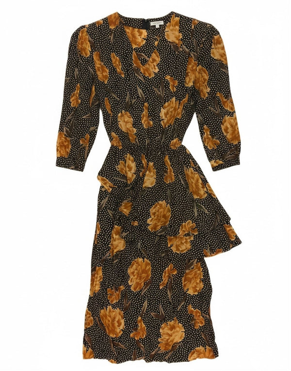 Vintage γυναικείο μάξι φόρεμα 3/4 μανίκι UK 16 μεγάλο μαύρο λουλουδάτο οξικό