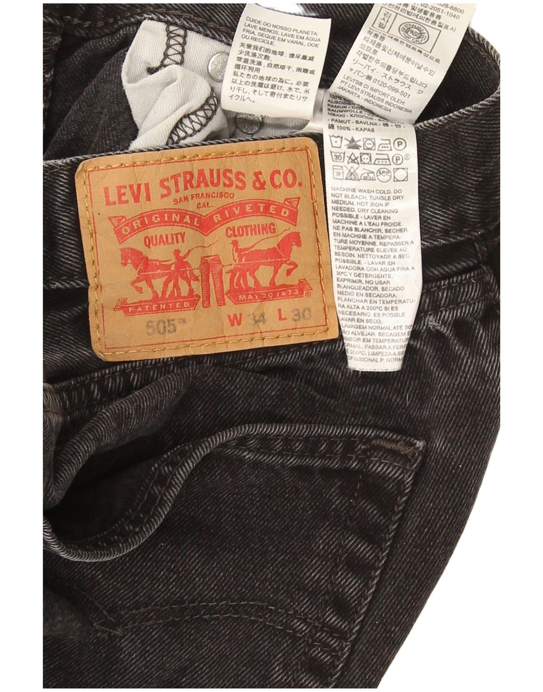 Levi's Mens 505 Straight Jeans W34 L30 Μαύρο Βαμβακερό